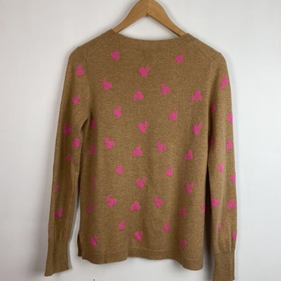 J.Crew S Cashmere Sweater Tan & Pink Cherries Intarsia Neon - Picture 13 of 13